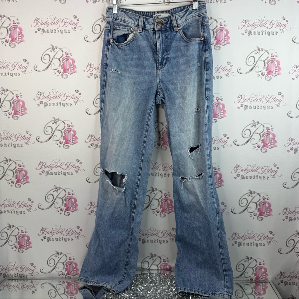 Garage jeans ripped distressed white wash Light Blue Distressed Flare Jeans